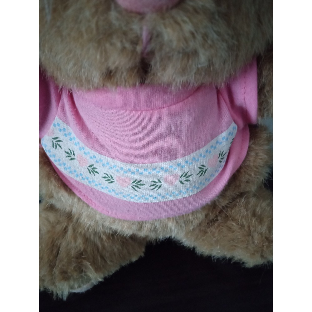 Vintage 1988 Fairview Industrial Corp Plush Bunny Rabbit Brown Pink Shirt Bow - Picture 10 of 10